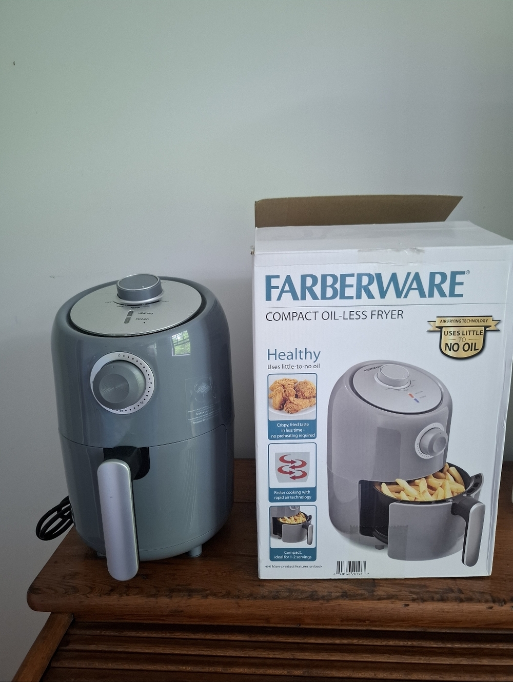 Gray Compact Air Fryer with Timer Dial